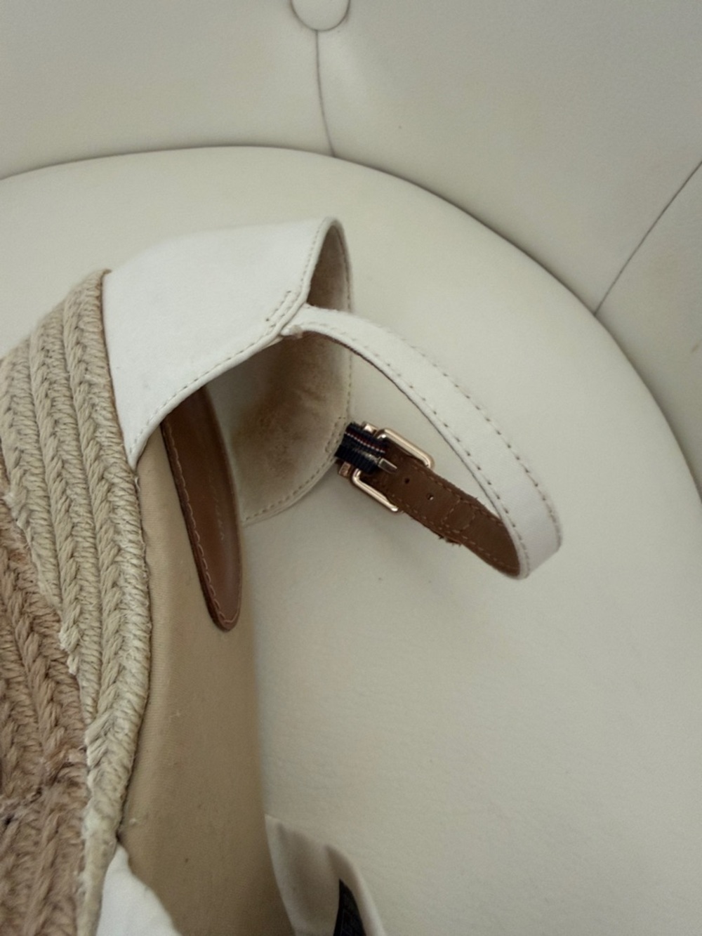 Tommy Hilfiger White Cream Wedge Espadrille Sandals with Tan Ankle Strap 6.5 - Picture 8 of 13